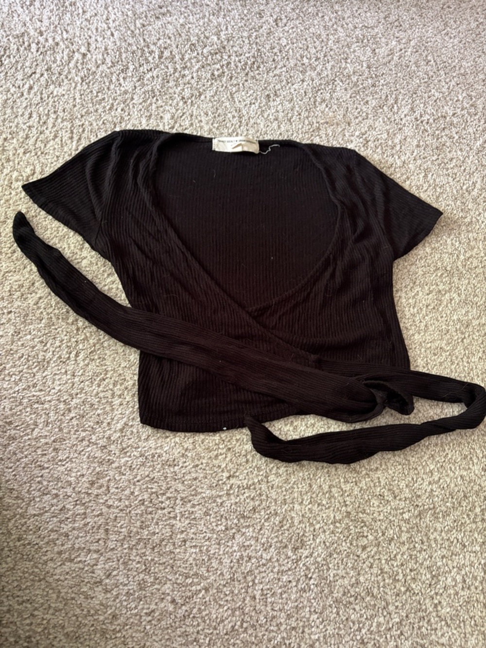 Project Social T Black Ribbed Wrap Crop Top